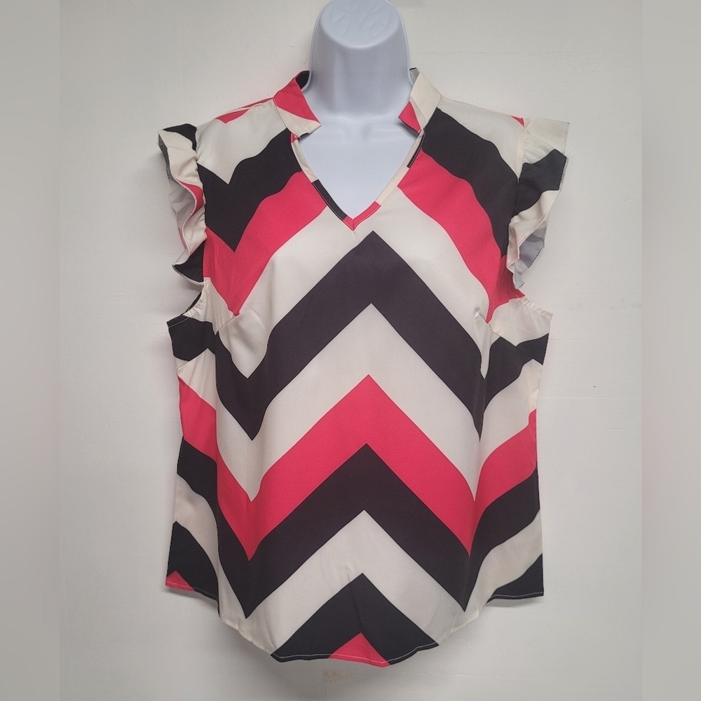 Shein Curve 0XL Top V Neck Ruffled Sleeve Excellent Condition